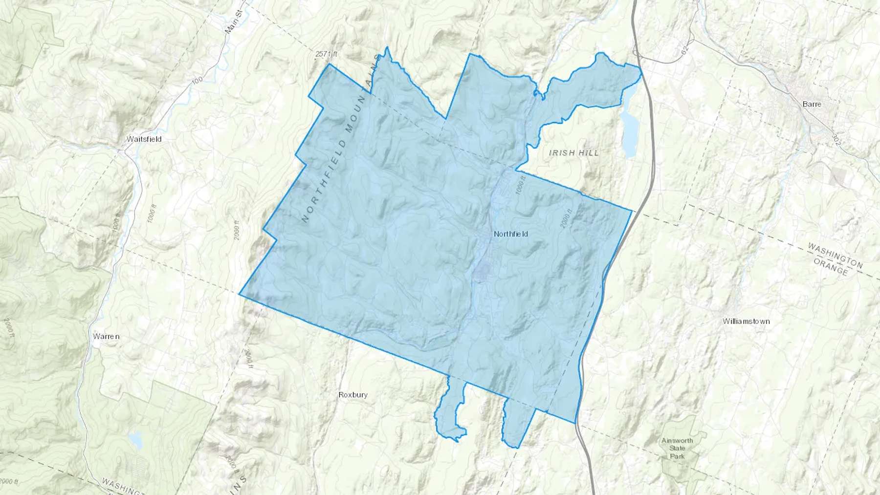 Northfield, VT Cash heating Oil delivery map Map of the COD Fuel Oil delivery service area for Northfield, VT