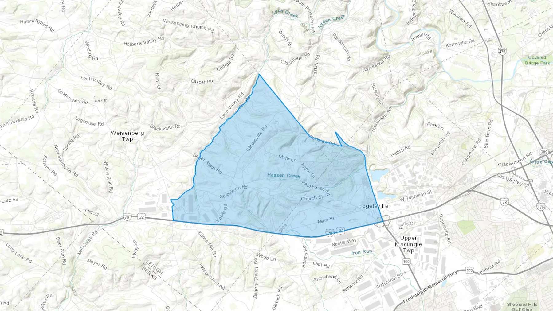 Fogelsville, PA Cash heating Oil delivery map Map of the COD Fuel Oil delivery service area for Fogelsville, PA