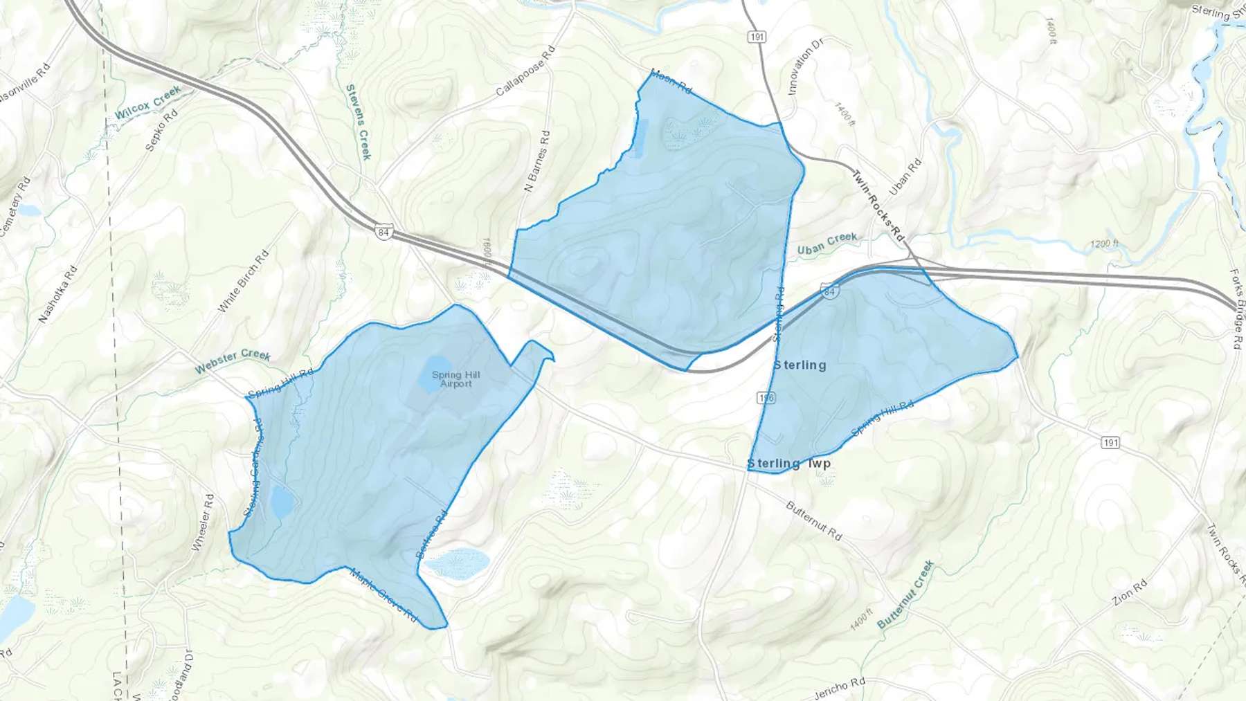 Sterling, PA Cash heating Oil delivery map Map of the COD Fuel Oil delivery service area for Sterling, PA