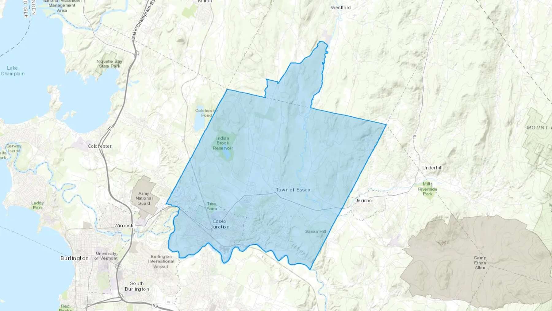 Essex, VT Cash heating Oil delivery map Map of the COD Fuel Oil delivery service area for Essex, VT