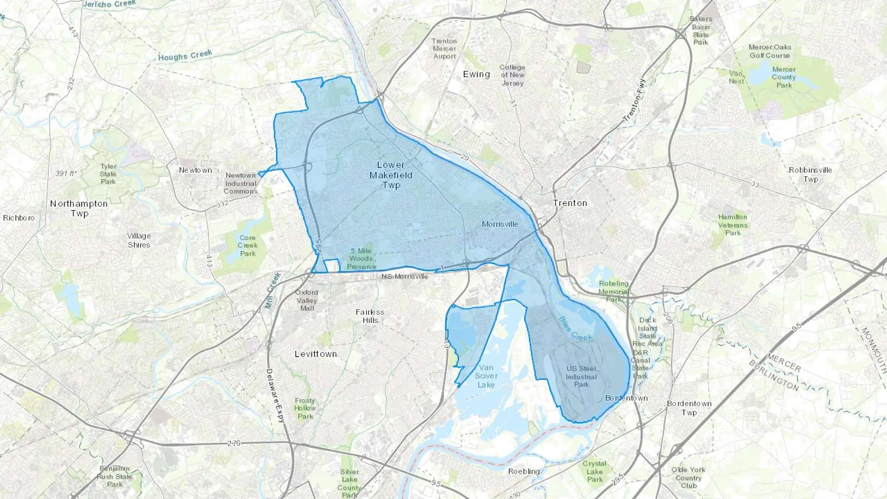 Morrisville, PA Cash heating Oil delivery map Map of the COD Fuel Oil delivery service area for Morrisville, PA