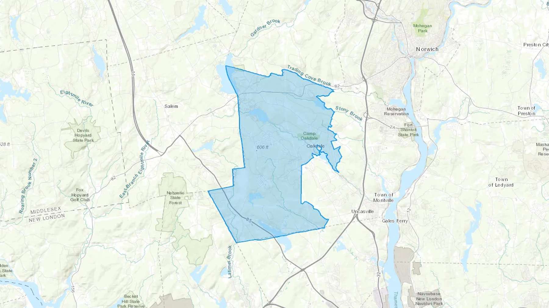 Montville, CT Cash heating Oil delivery map Map of the COD Fuel Oil delivery service area for Montville, CT