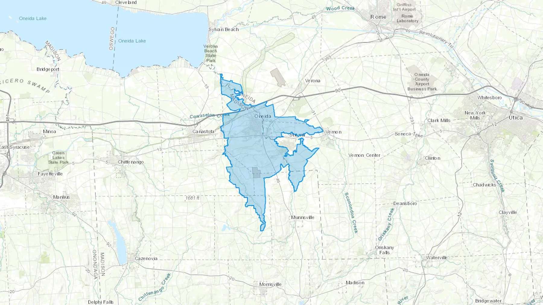 Oneida, NY Cash heating Oil delivery map Map of the COD Fuel Oil delivery service area for Oneida, NY