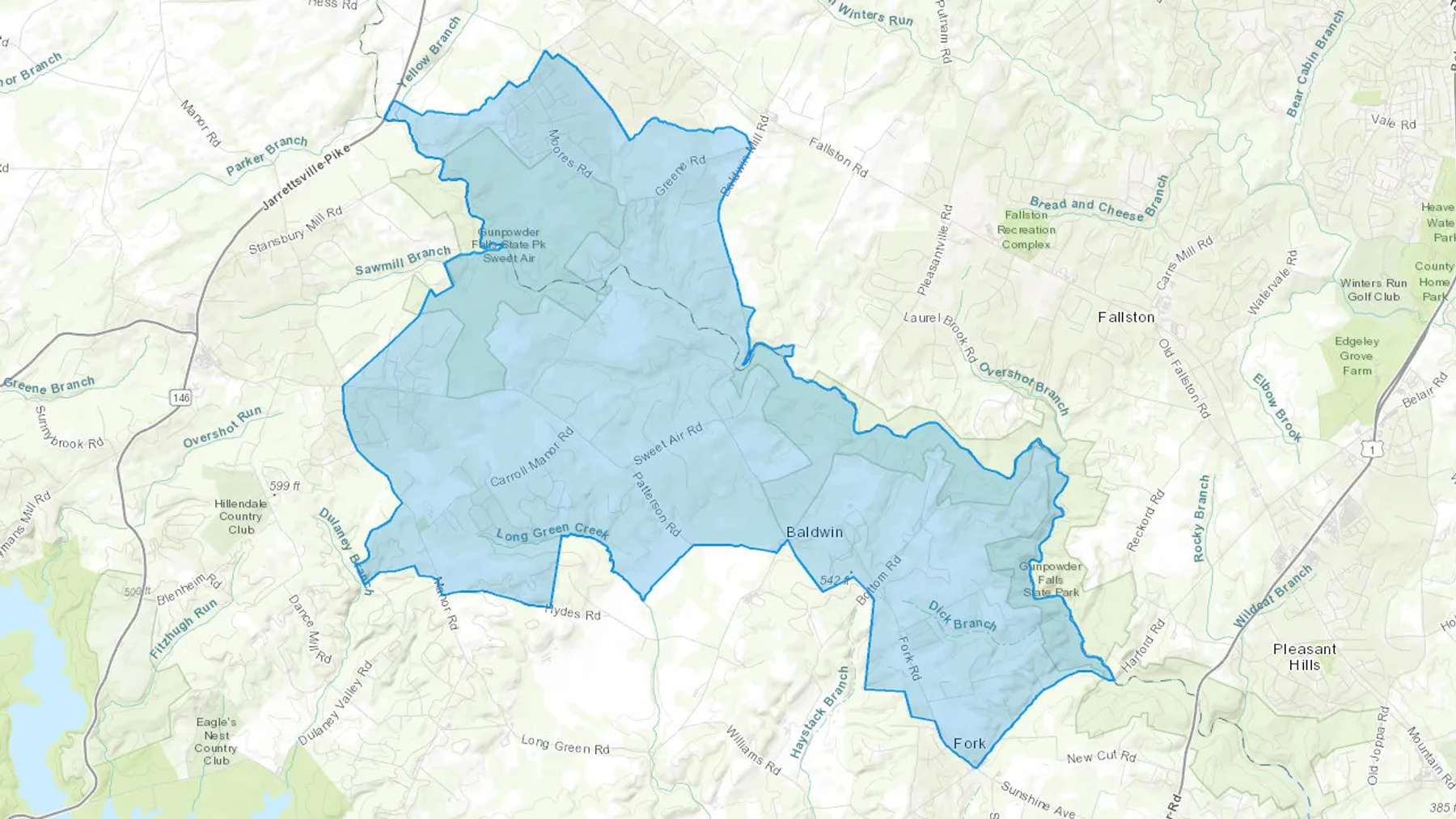 Baldwin, MD Cash heating Oil delivery map Map of the COD Fuel Oil delivery service area for Baldwin, MD