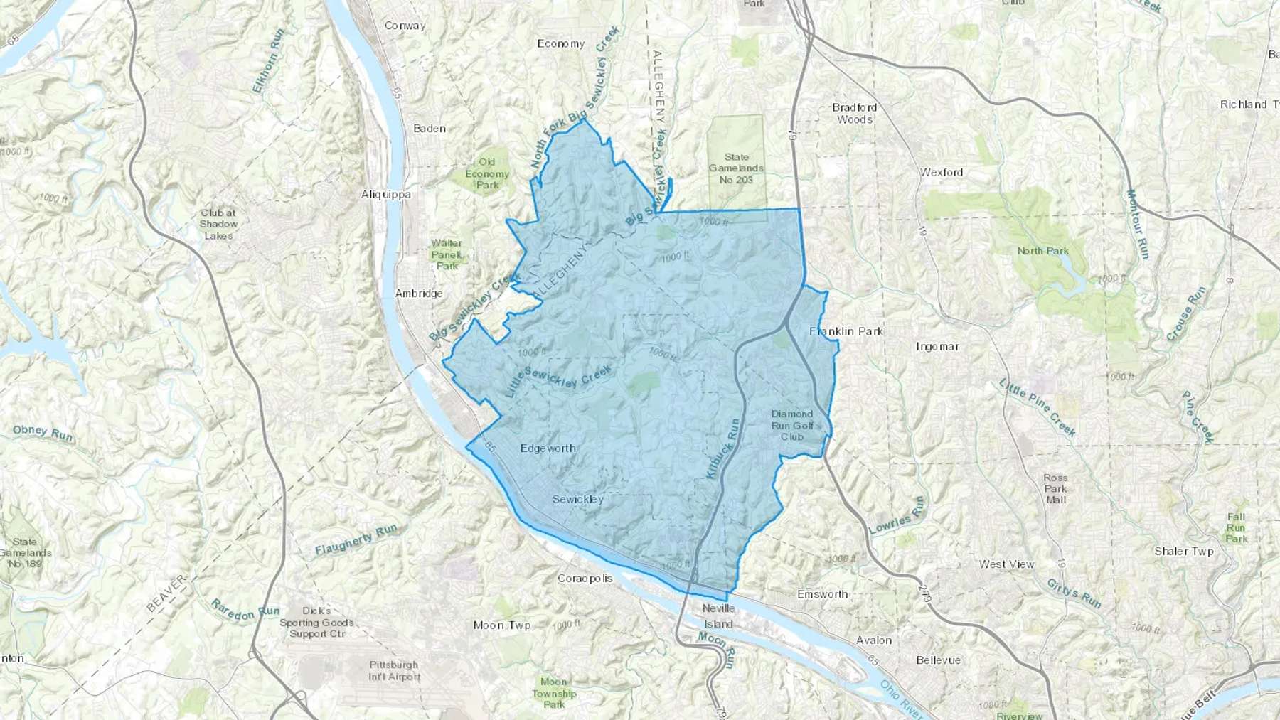 Sewickley, PA Cash heating Oil delivery map Map of the COD Fuel Oil delivery service area for Sewickley, PA