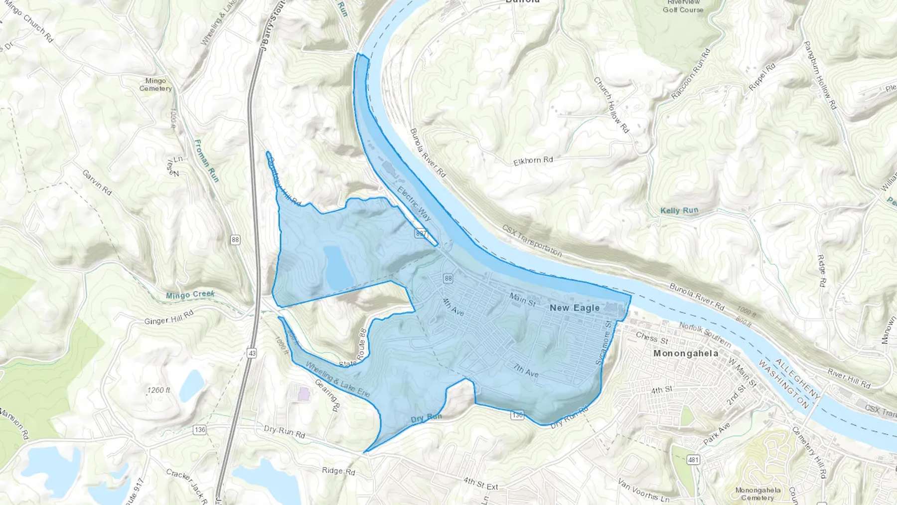New Eagle, PA Cash heating Oil delivery map Map of the COD Fuel Oil delivery service area for New Eagle, PA