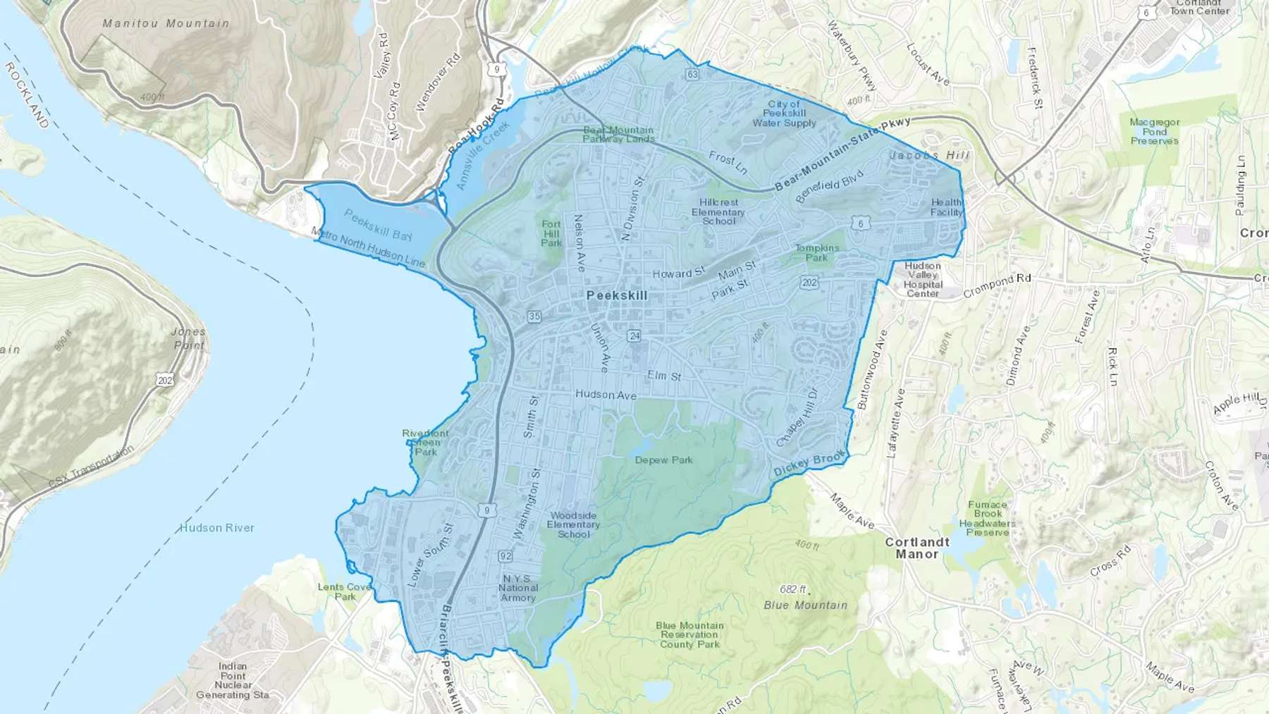 Peekskill, NY Cash heating Oil delivery map Map of the COD Fuel Oil delivery service area for Peekskill, NY