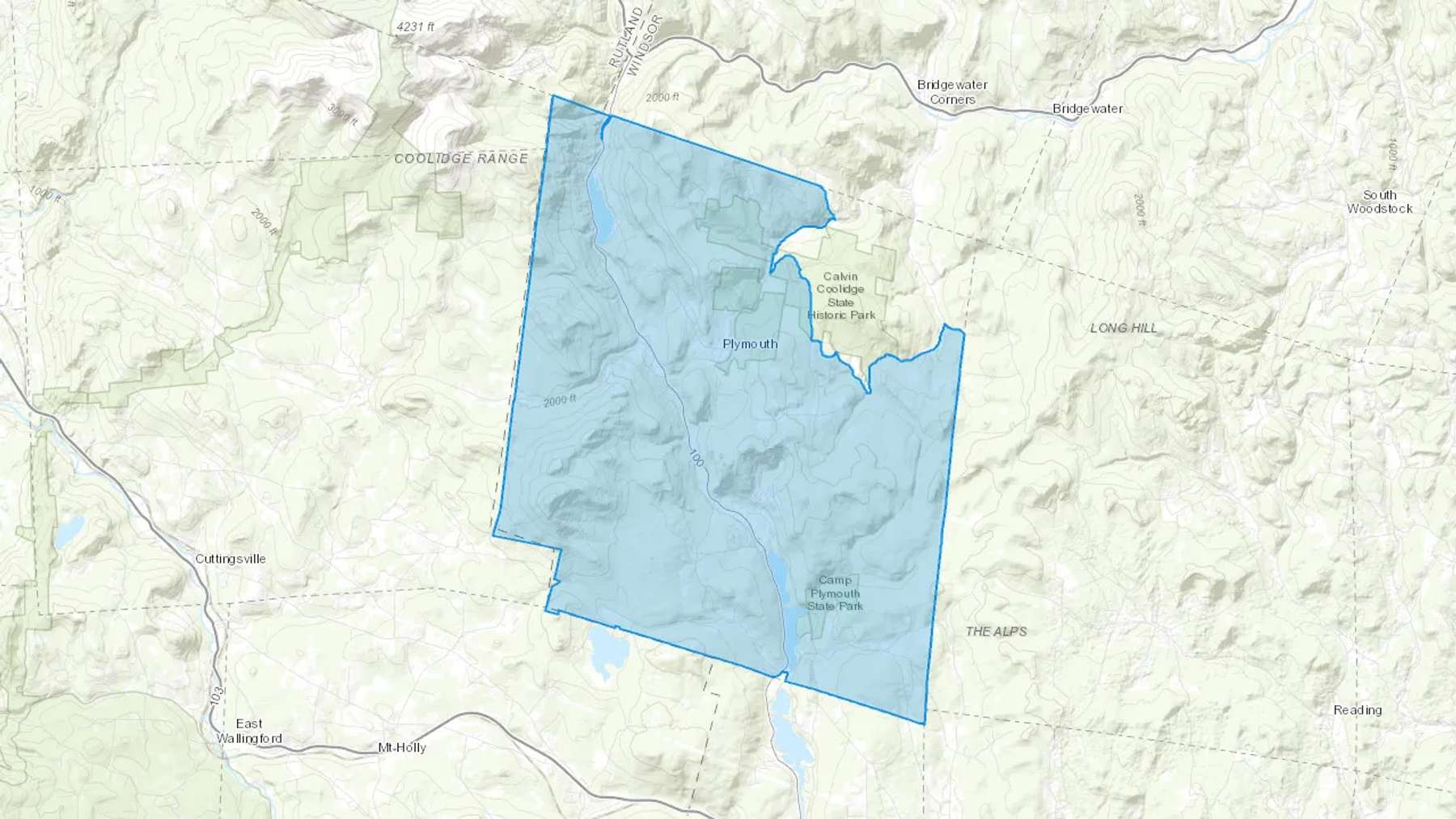 Plymouth, VT Cash heating Oil delivery map Map of the COD Fuel Oil delivery service area for Plymouth, VT