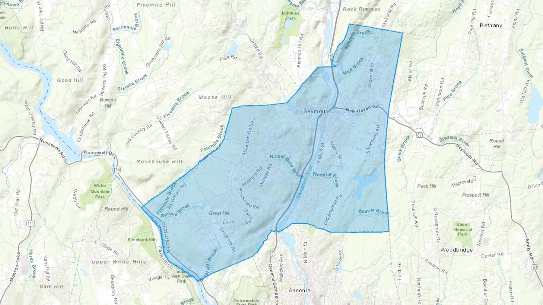 Seymour, CT Cash heating Oil delivery map Map of the COD Fuel Oil delivery service area for Seymour, CT