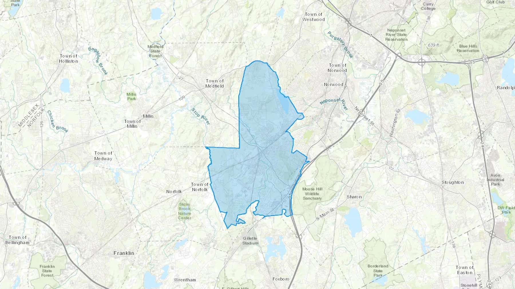 Walpole, MA Cash heating Oil delivery map Map of the COD Fuel Oil delivery service area for Walpole, MA