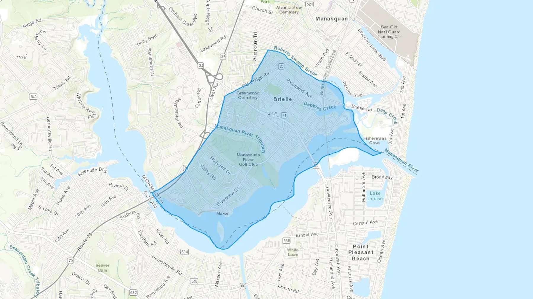Brielle, NJ Cash heating Oil delivery map Map of the COD Fuel Oil delivery service area for Brielle, NJ