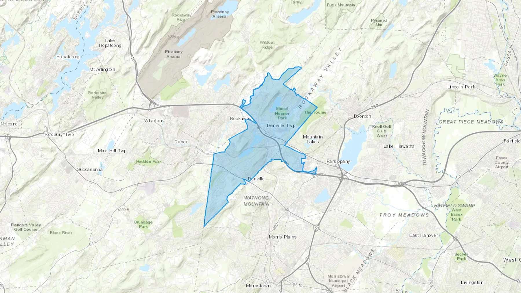 Denville, NJ Cash heating Oil delivery map Map of the COD Fuel Oil delivery service area for Denville, NJ