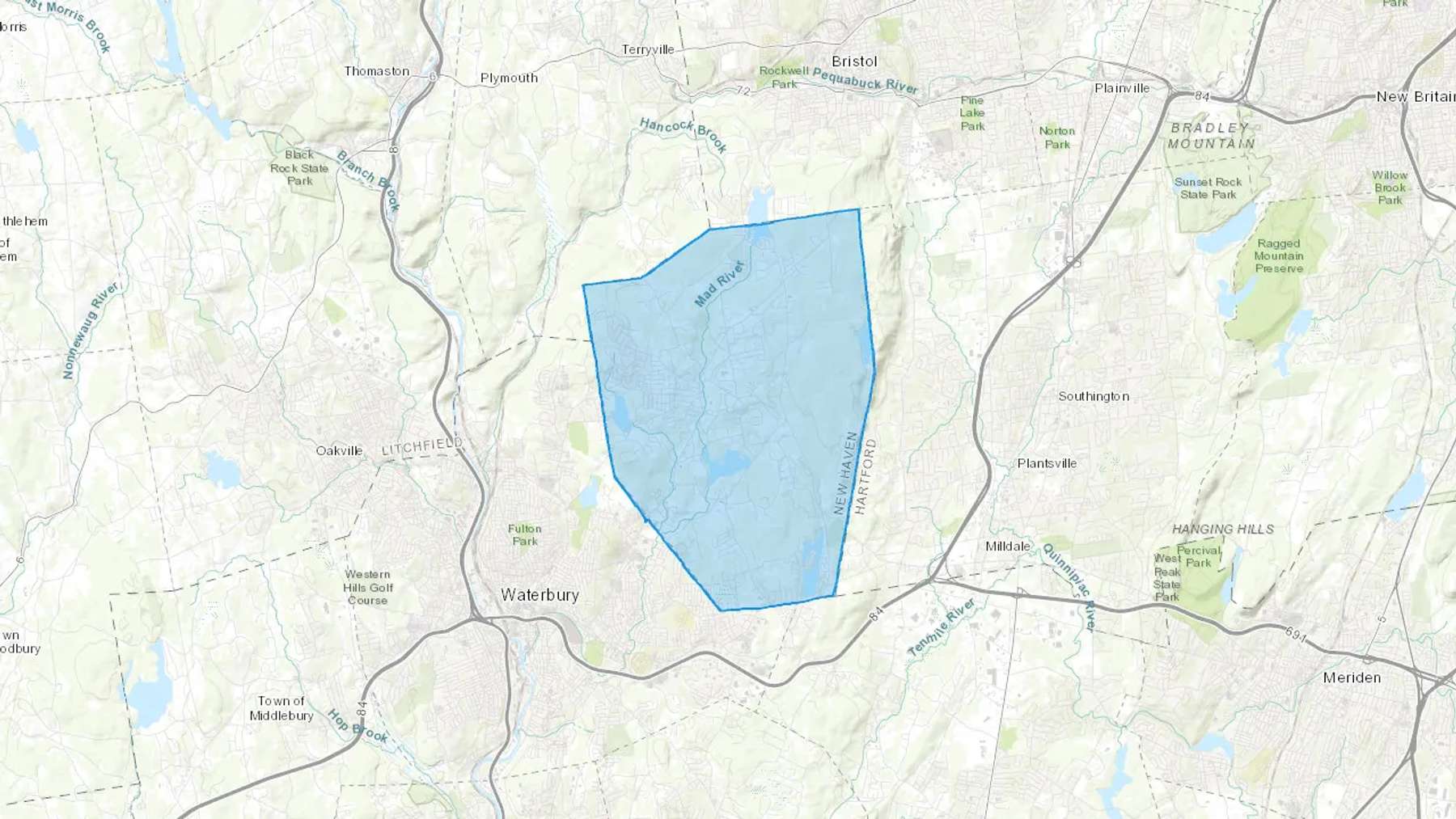 Wolcott, CT Cash heating Oil delivery map Map of the COD Fuel Oil delivery service area for Wolcott, CT