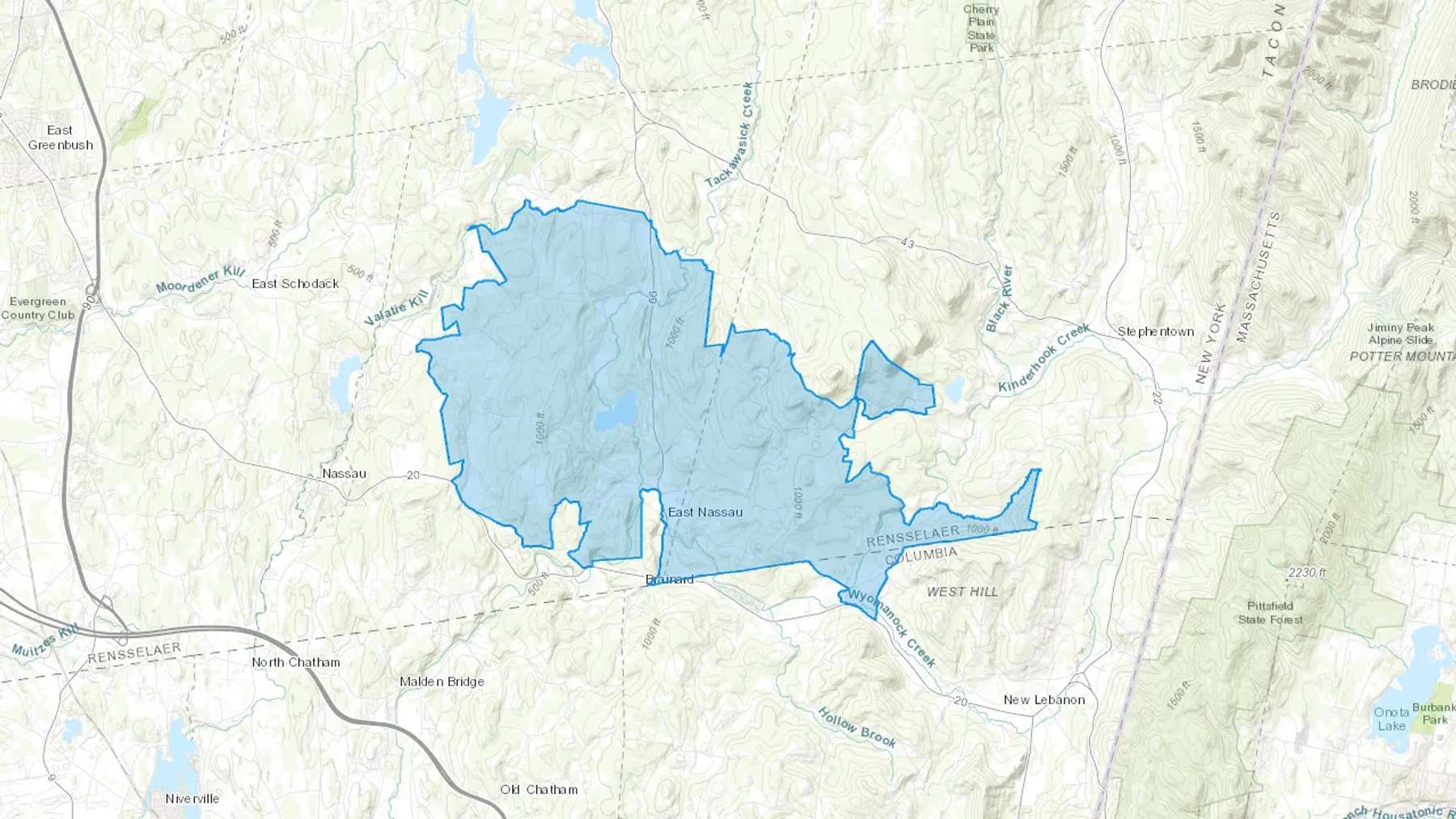 East Nassau, NY Cash heating Oil delivery map Map of the COD Fuel Oil delivery service area for East Nassau, NY
