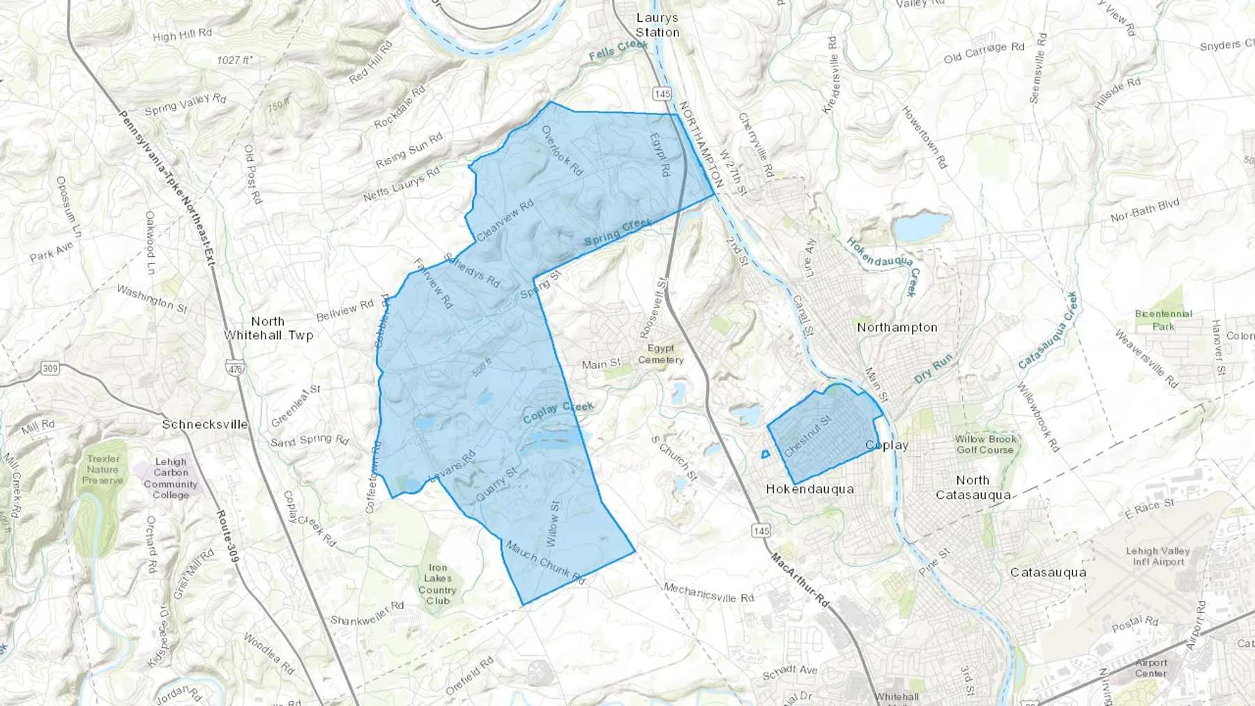 Coplay, PA Cash heating Oil delivery map Map of the COD Fuel Oil delivery service area for Coplay, PA