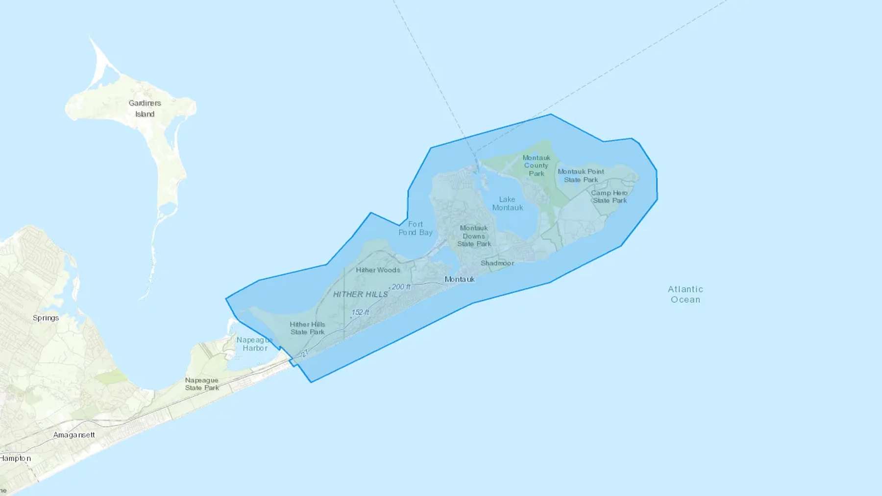 Montauk, NY Cash heating Oil delivery map Map of the COD Fuel Oil delivery service area for Montauk, NY