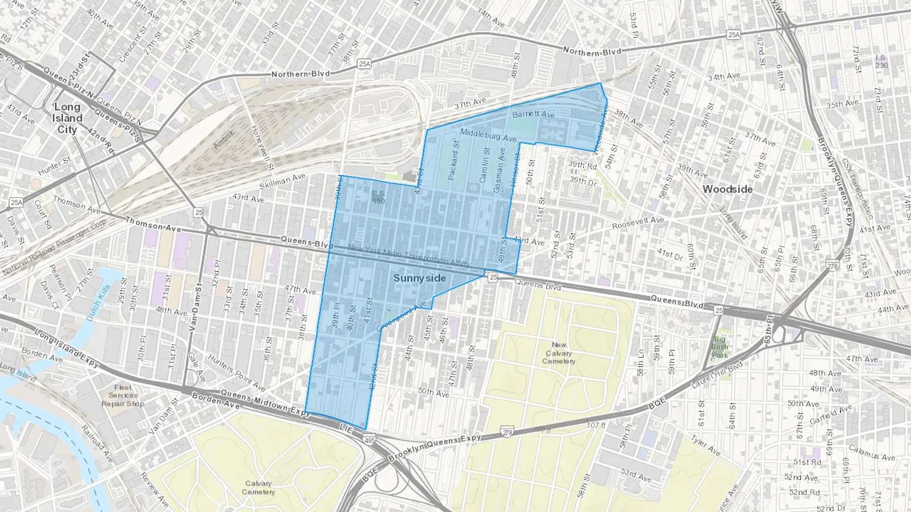 Sunnyside, NY Cash heating Oil delivery map Map of the COD Fuel Oil delivery service area for Sunnyside, NY