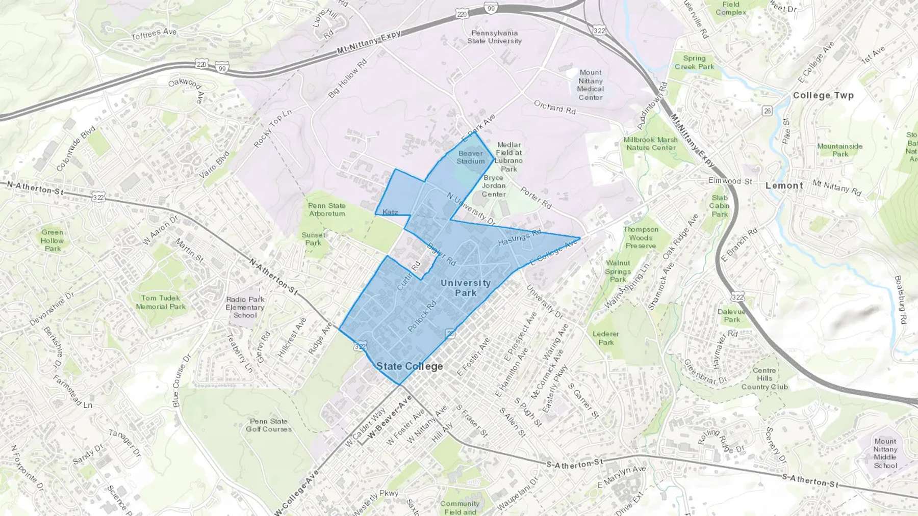 University Park, PA Cash heating Oil delivery map Map of the COD Fuel Oil delivery service area for University Park, PA