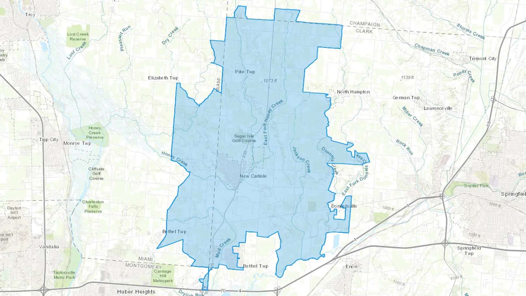 New Carlisle, OH Cash heating Oil delivery map Map of the COD Fuel Oil delivery service area for New Carlisle, OH