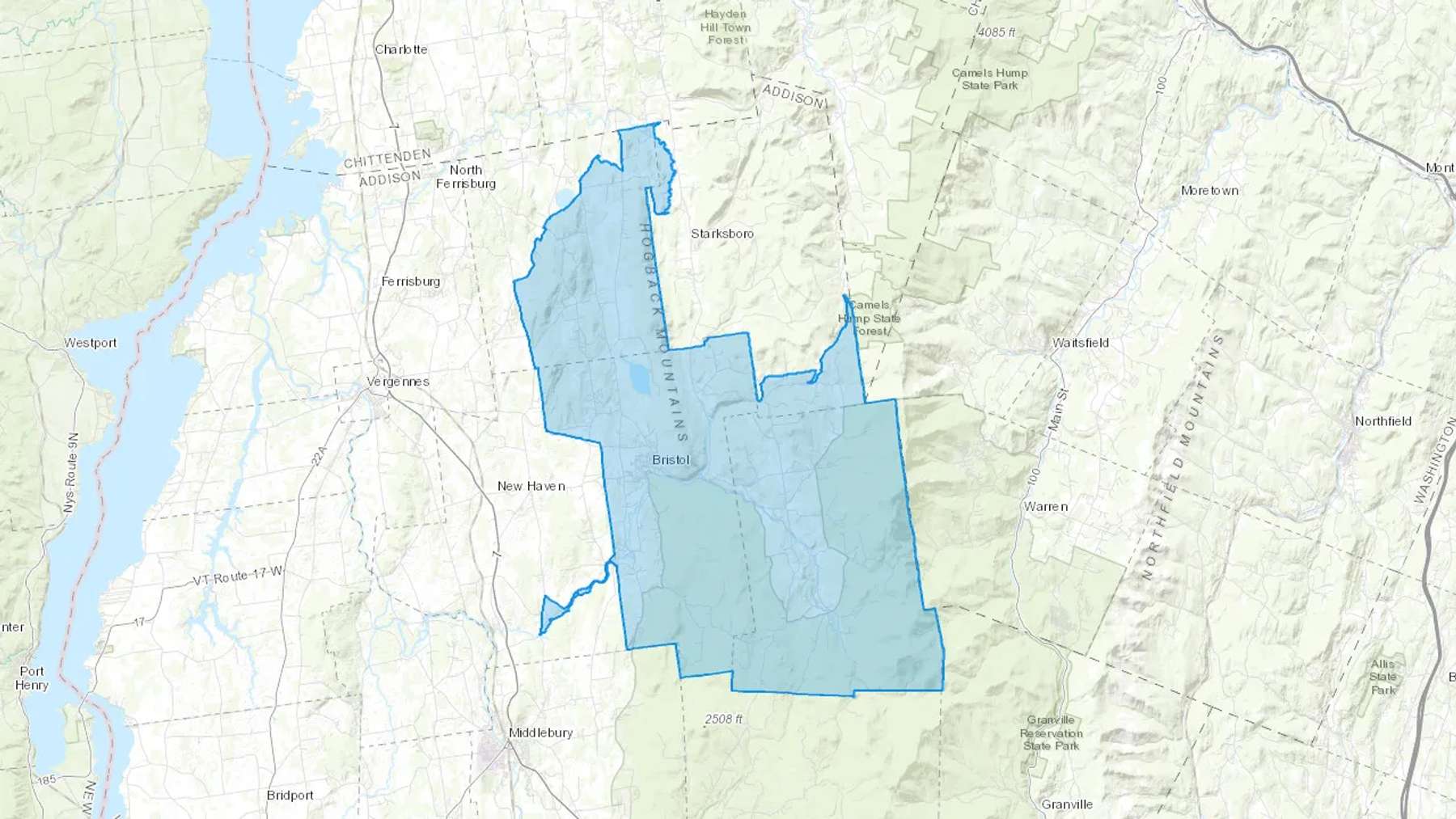 Bristol, VT Cash heating Oil delivery map Map of the COD Fuel Oil delivery service area for Bristol, VT