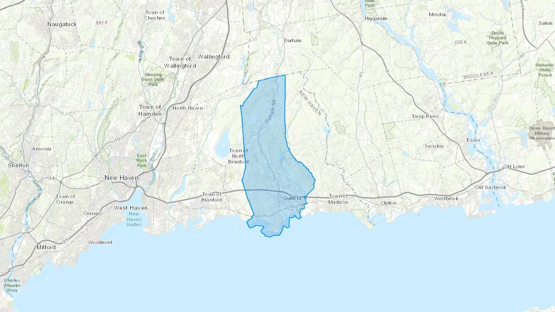 Guilford, CT Cash heating Oil delivery map Map of the COD Fuel Oil delivery service area for Guilford, CT