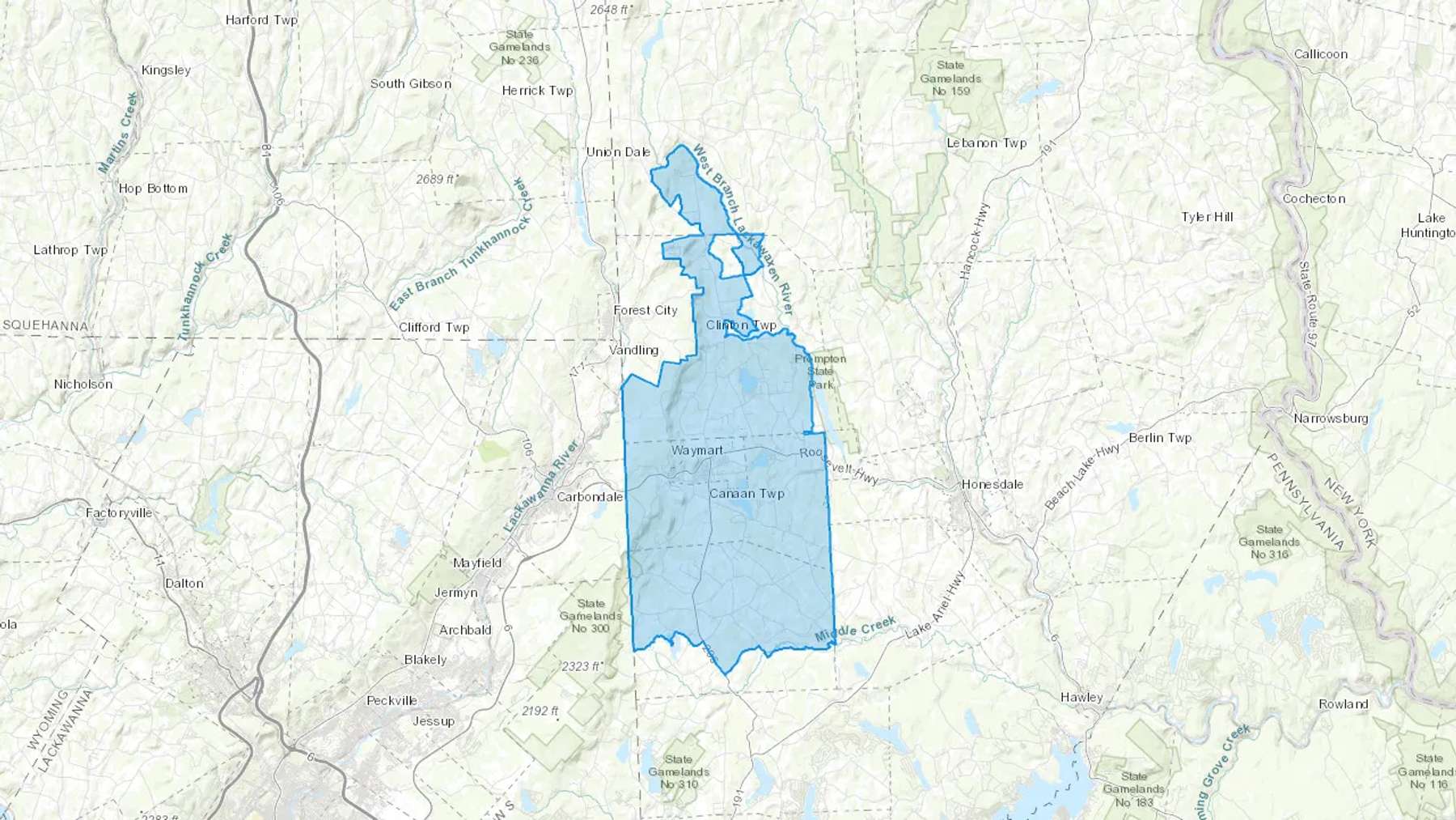 Waymart, PA Cash heating Oil delivery map Map of the COD Fuel Oil delivery service area for Waymart, PA