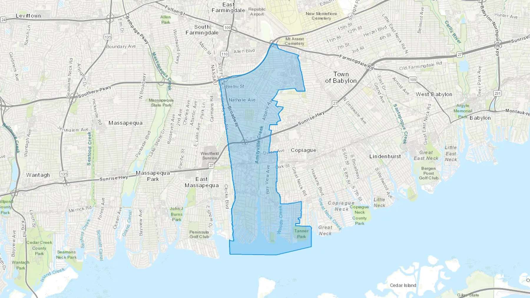 Amityville, NY Cash heating Oil delivery map Map of the COD Fuel Oil delivery service area for Amityville, NY