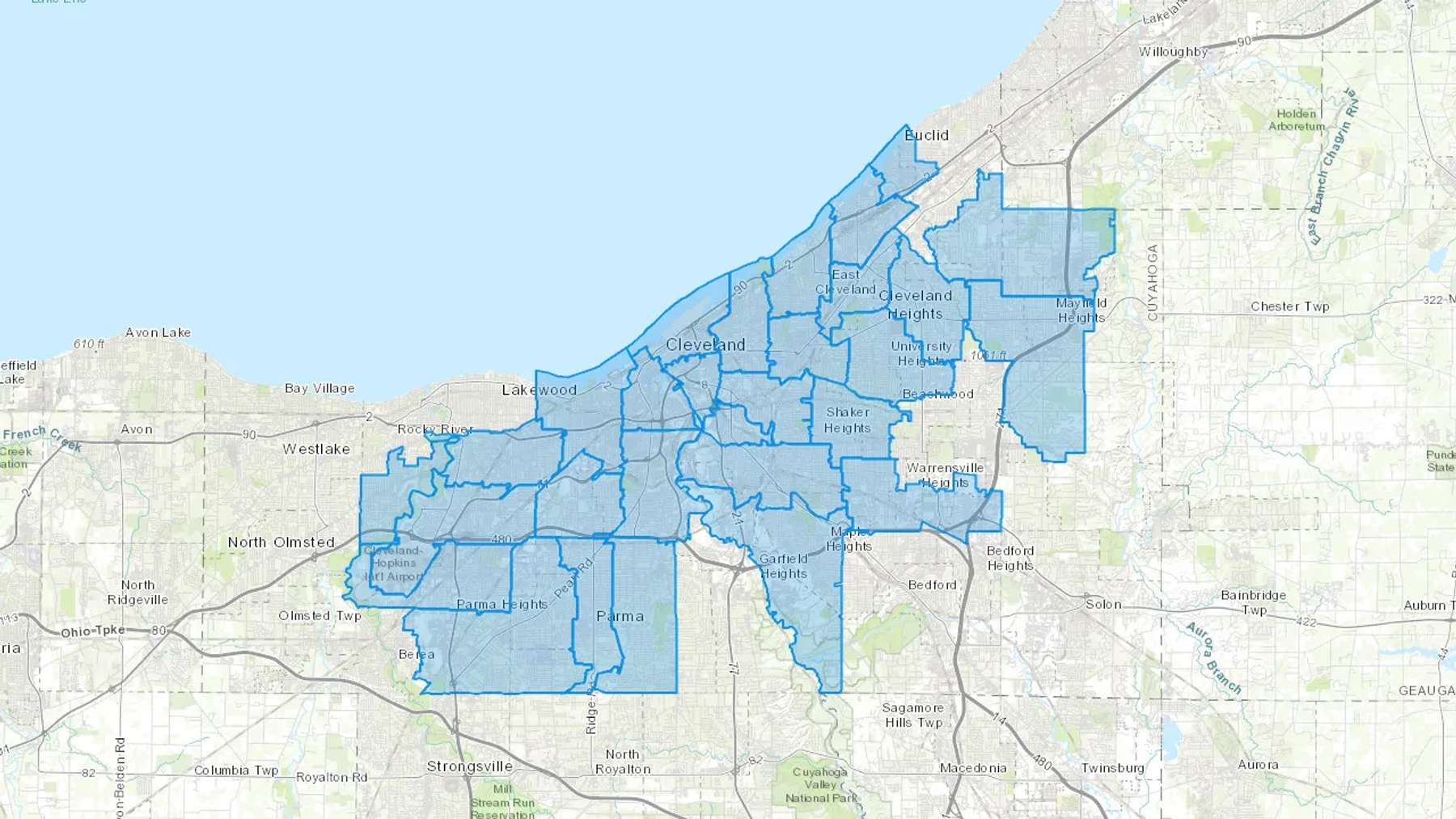 Cleveland, OH Cash heating Oil delivery map Map of the COD Fuel Oil delivery service area for Cleveland, OH