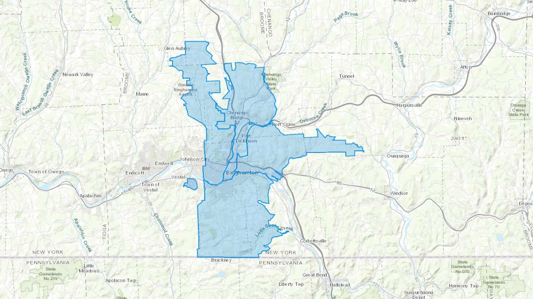 Binghamton, NY Cash heating Oil delivery map Map of the COD Fuel Oil delivery service area for Binghamton, NY