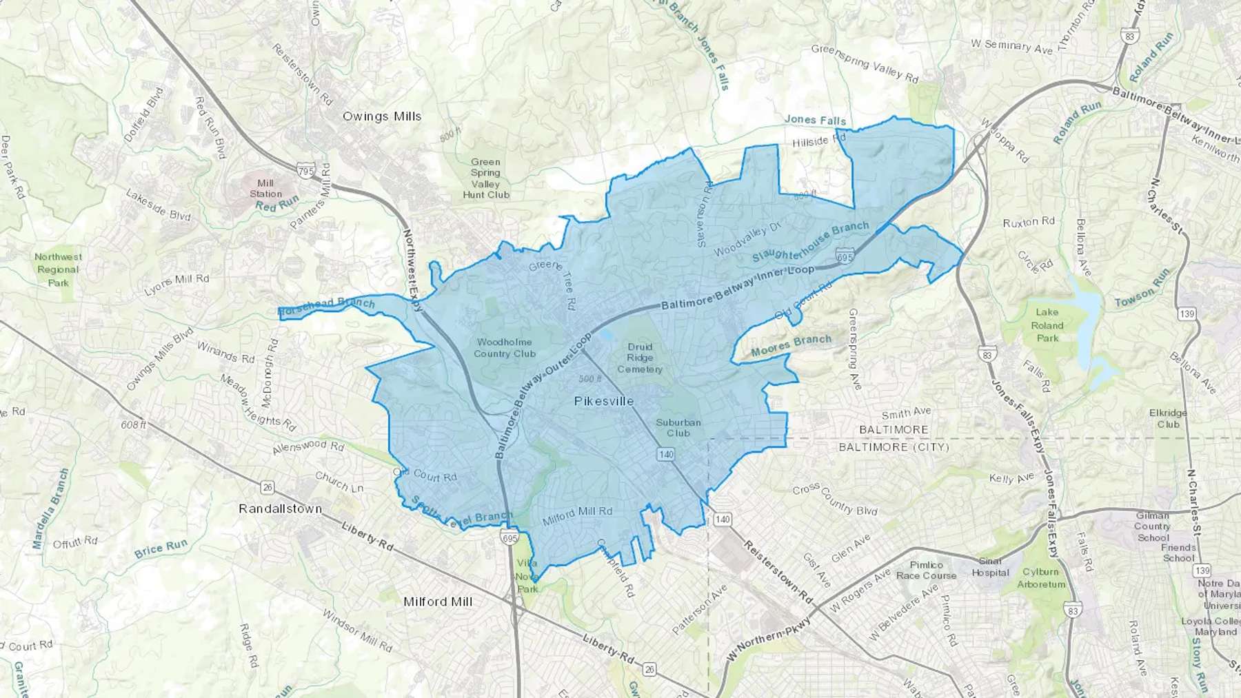 Pikesville, MD Cash heating Oil delivery map Map of the COD Fuel Oil delivery service area for Pikesville, MD