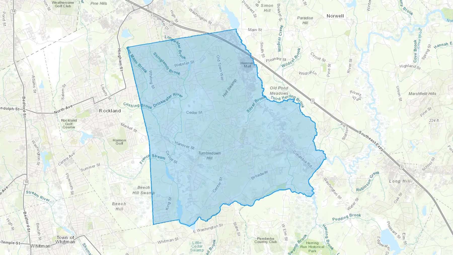 Hanover, MA Cash heating Oil delivery map Map of the COD Fuel Oil delivery service area for Hanover, MA
