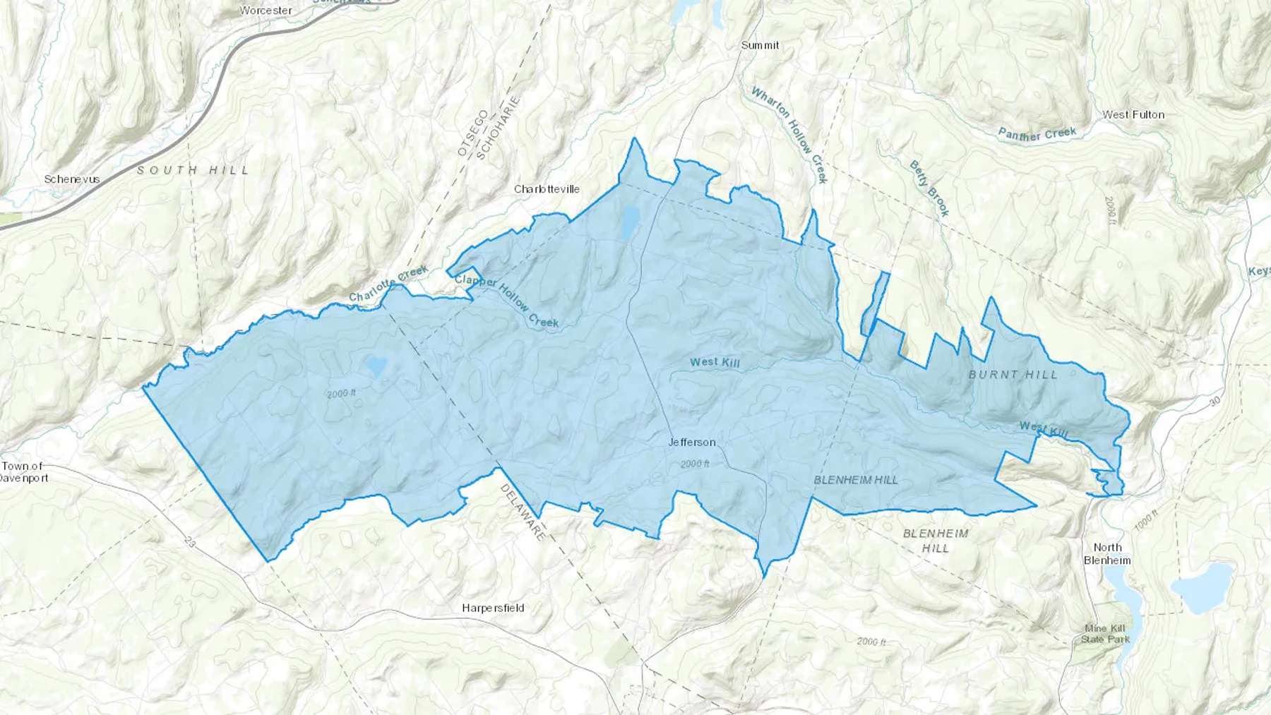 Jefferson, NY Cash heating Oil delivery map Map of the COD Fuel Oil delivery service area for Jefferson, NY