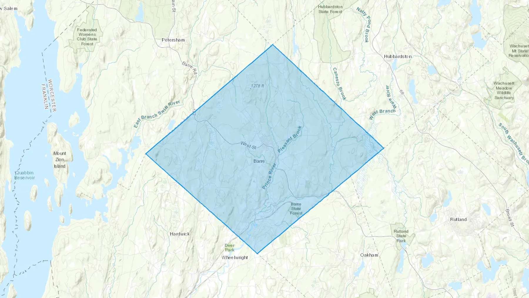 South Barre, MA Cash heating Oil delivery map Map of the COD Fuel Oil delivery service area for South Barre, MA