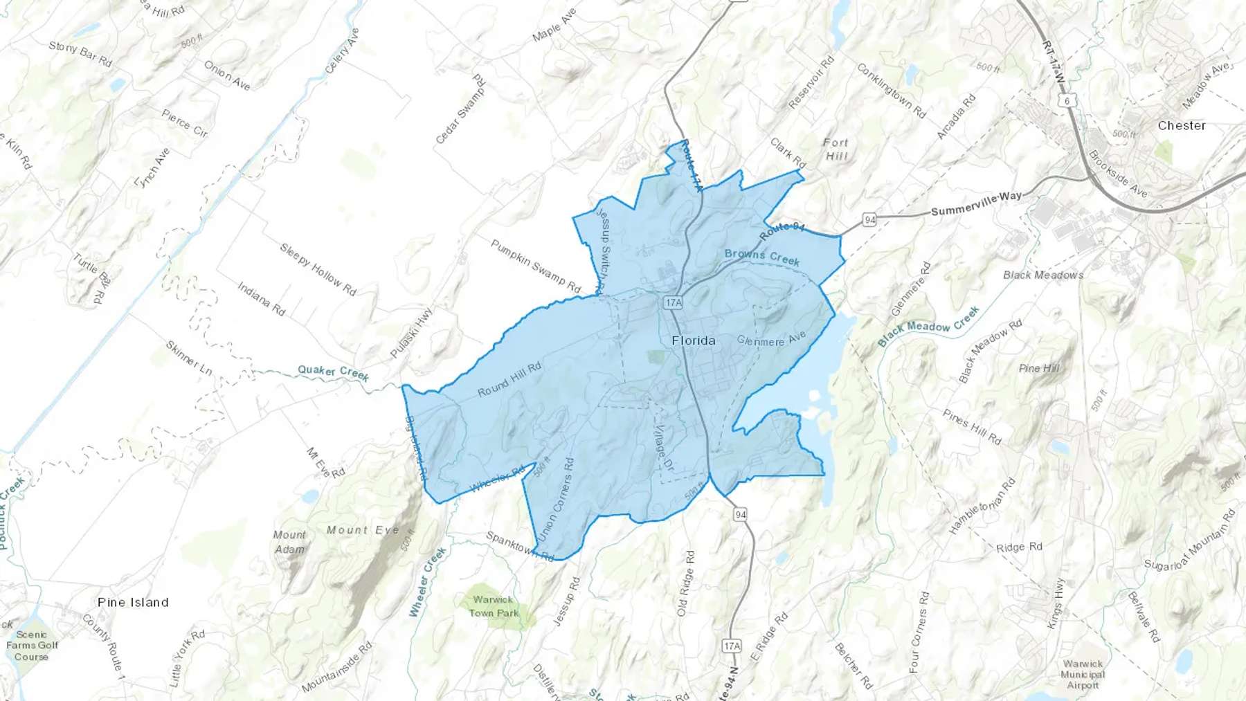 Florida, NY Cash heating Oil delivery map Map of the COD Fuel Oil delivery service area for Florida, NY