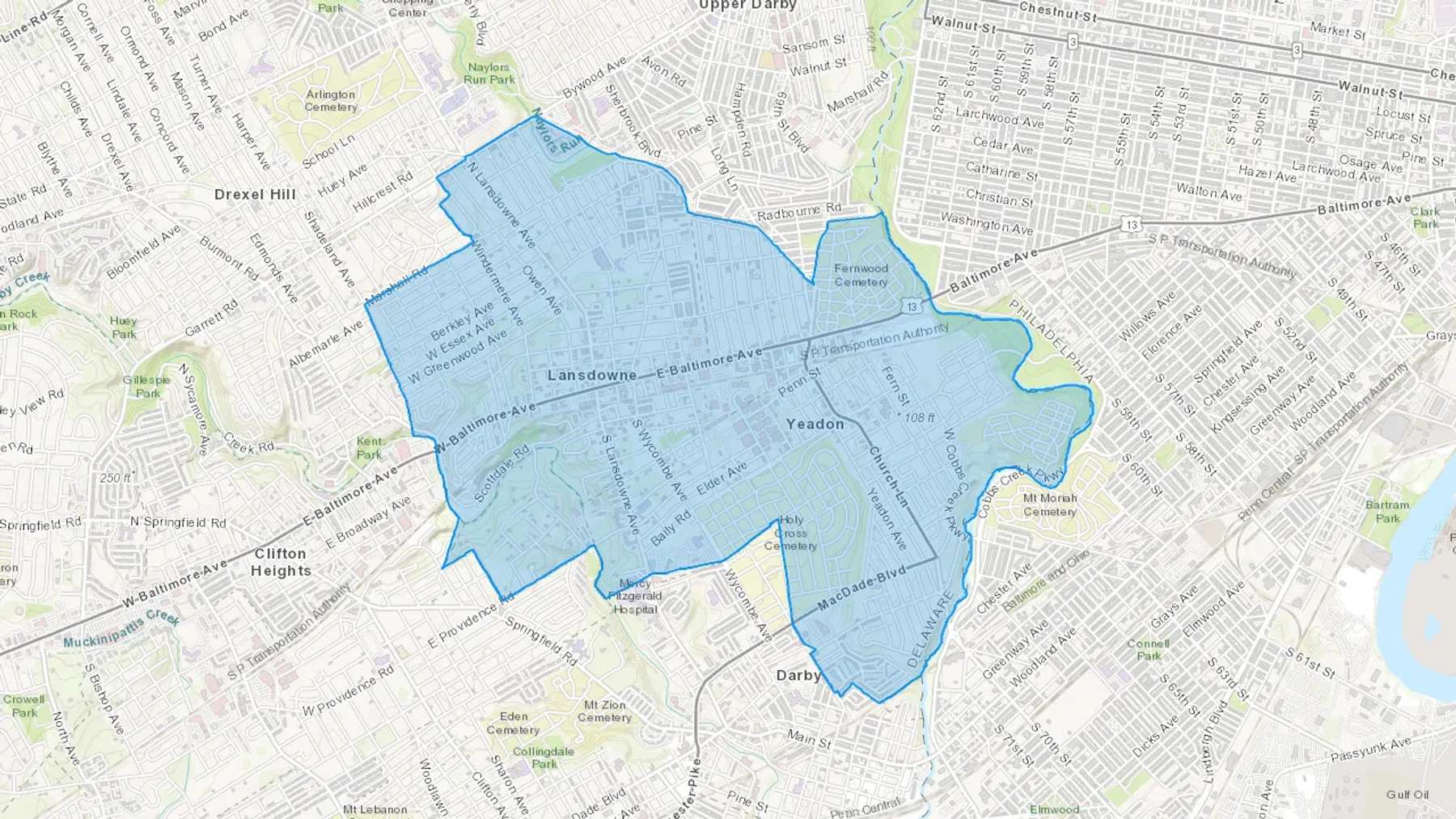 Lansdowne, PA Cash heating Oil delivery map Map of the COD Fuel Oil delivery service area for Lansdowne, PA