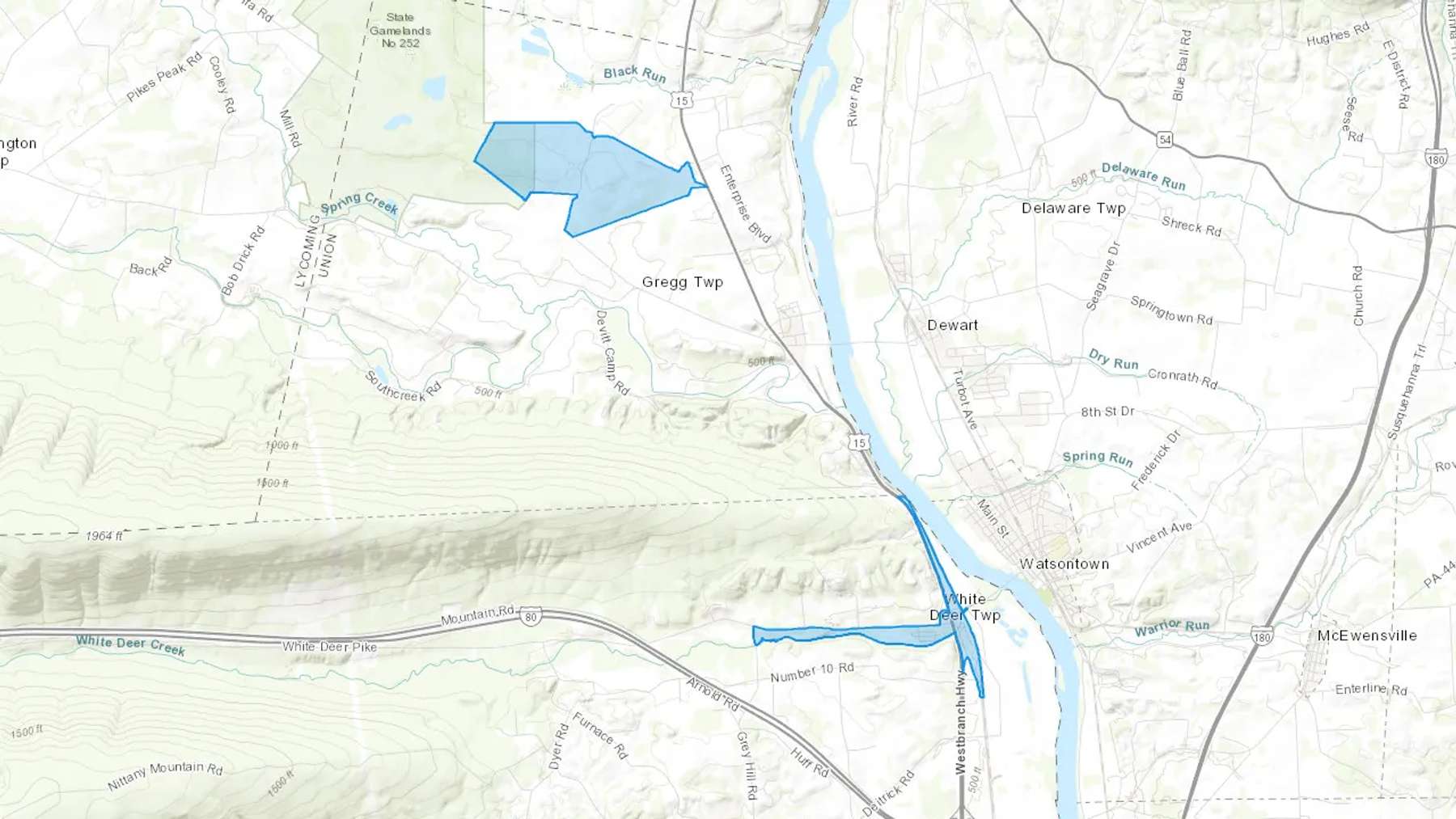 White Deer, PA Cash heating Oil delivery map Map of the COD Fuel Oil delivery service area for White Deer, PA