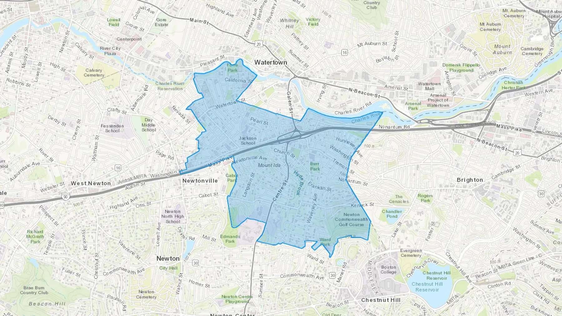 Newton, MA Cash heating Oil delivery map Map of the COD Fuel Oil delivery service area for Newton, MA