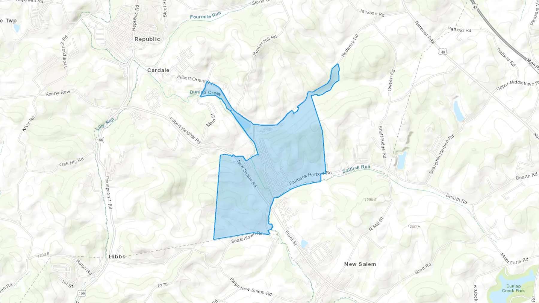 Fairbank, PA Cash heating Oil delivery map Map of the COD Fuel Oil delivery service area for Fairbank, PA