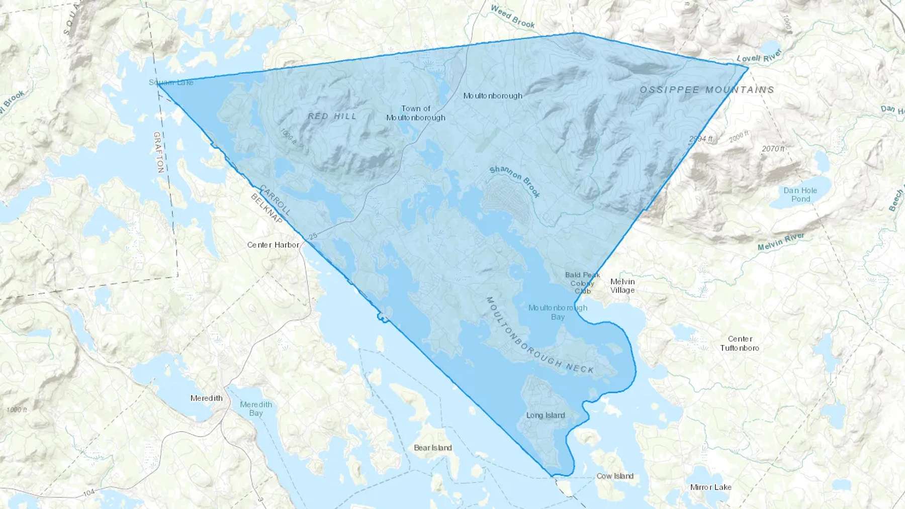 Moultonborough, NH Cash heating Oil delivery map Map of the COD Fuel Oil delivery service area for Moultonborough, NH