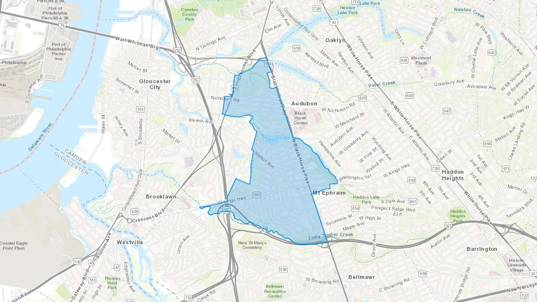 Mount Ephraim, NJ Cash heating Oil delivery map Map of the COD Fuel Oil delivery service area for Mount Ephraim, NJ