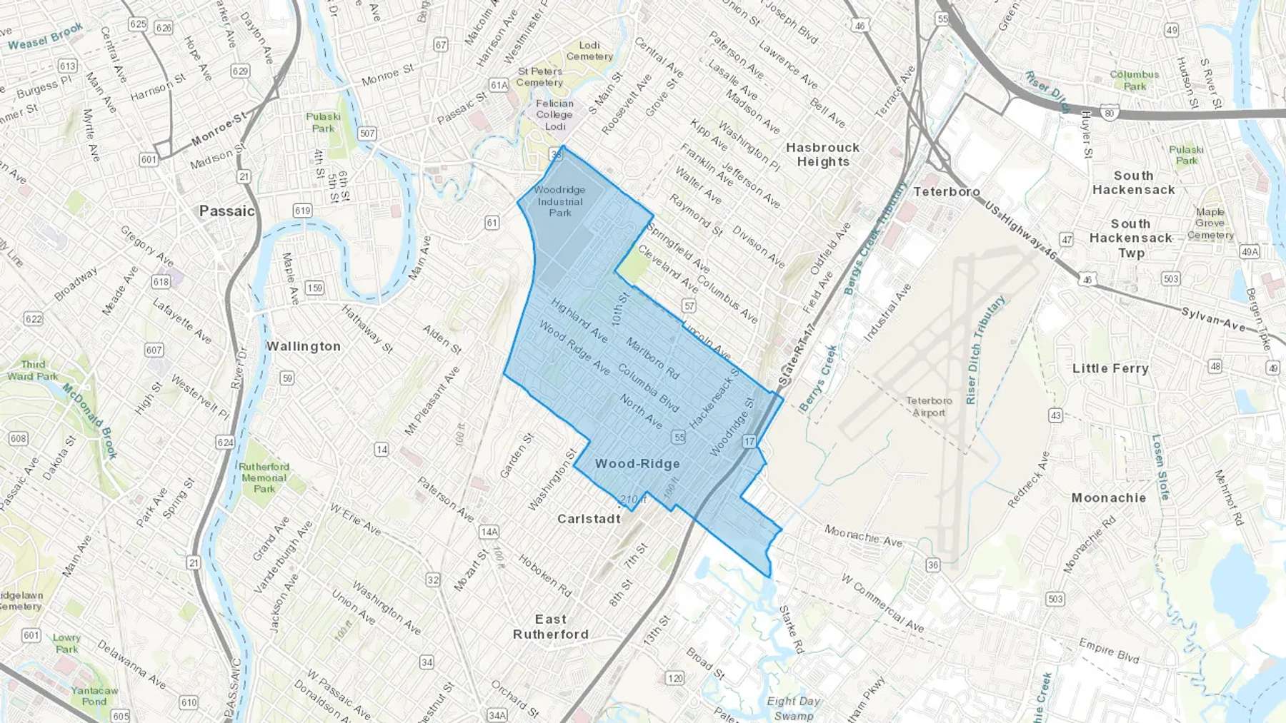 Wood Ridge, NJ Cash heating Oil delivery map Map of the COD Fuel Oil delivery service area for Wood Ridge, NJ