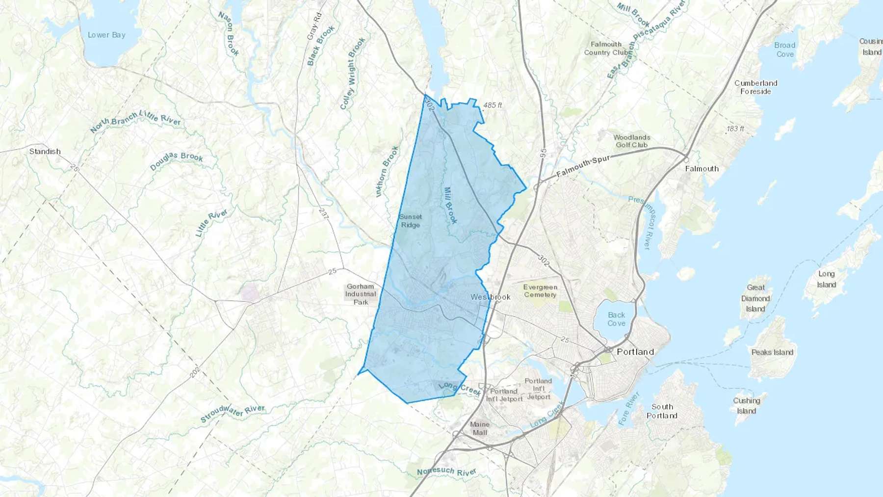 Westbrook, ME Cash heating Oil delivery map Map of the COD Fuel Oil delivery service area for Westbrook, ME