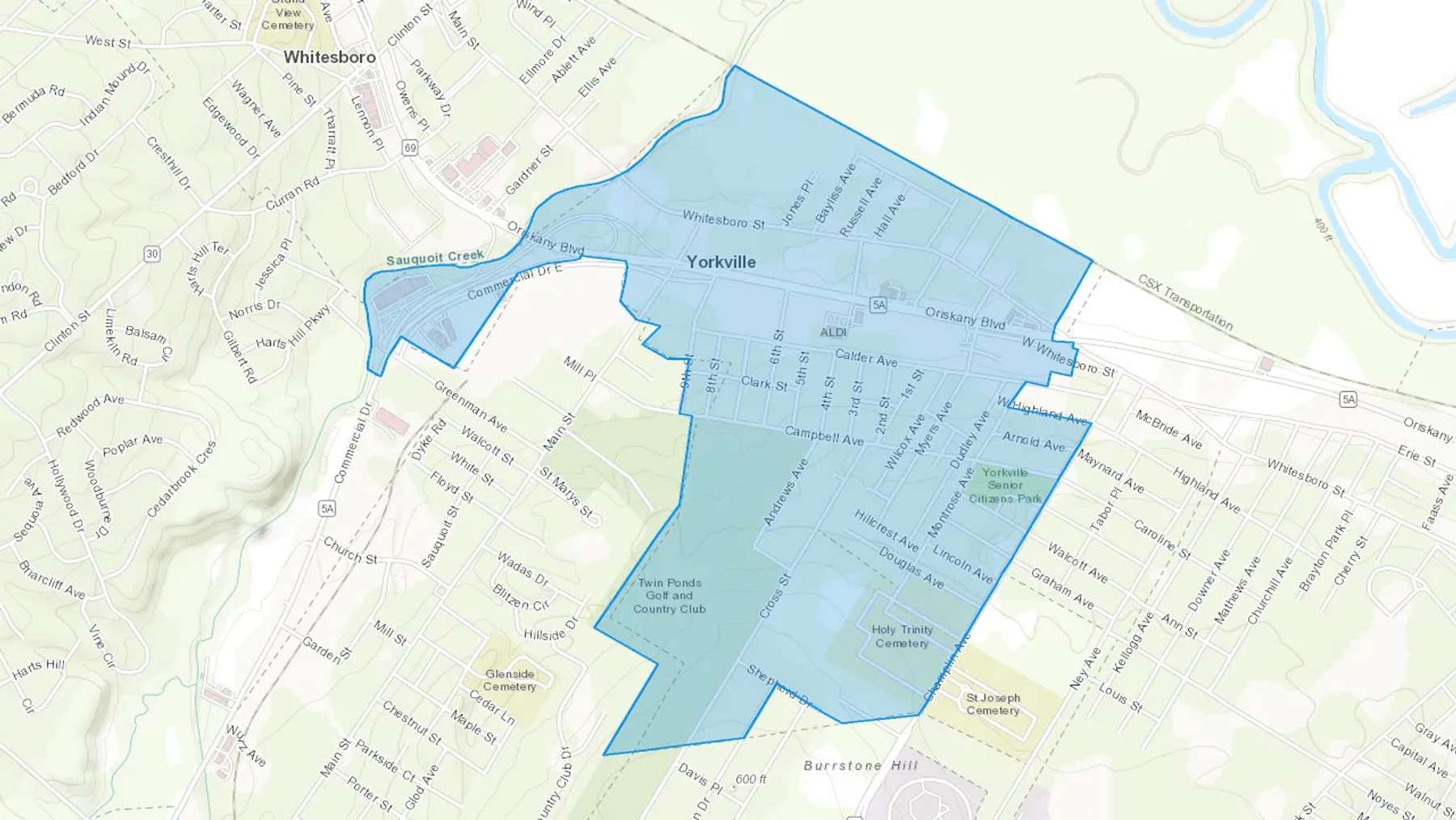 Yorkville, NY Cash heating Oil delivery map Map of the COD Fuel Oil delivery service area for Yorkville, NY