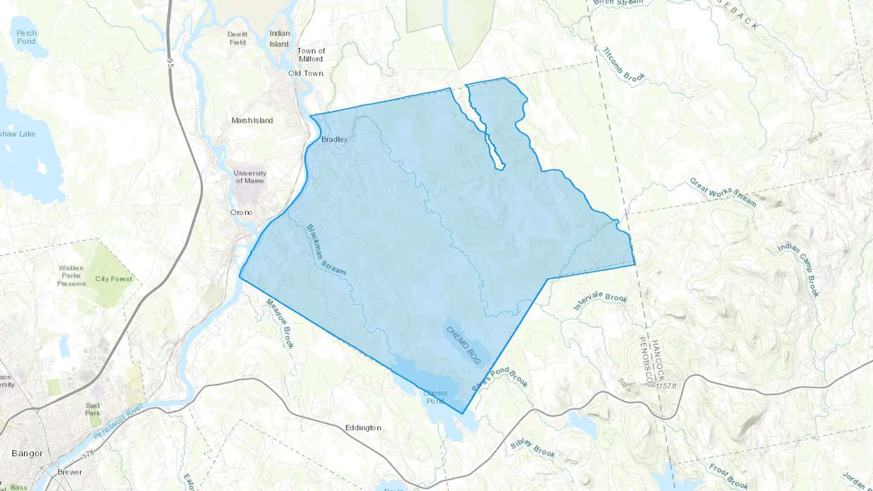 Bradley, ME Cash heating Oil delivery map Map of the COD Fuel Oil delivery service area for Bradley, ME