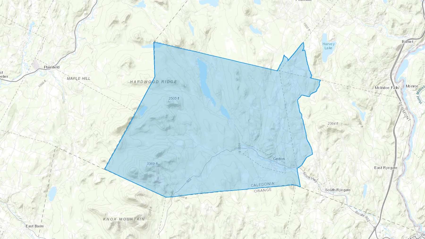 Groton, VT Cash heating Oil delivery map Map of the COD Fuel Oil delivery service area for Groton, VT