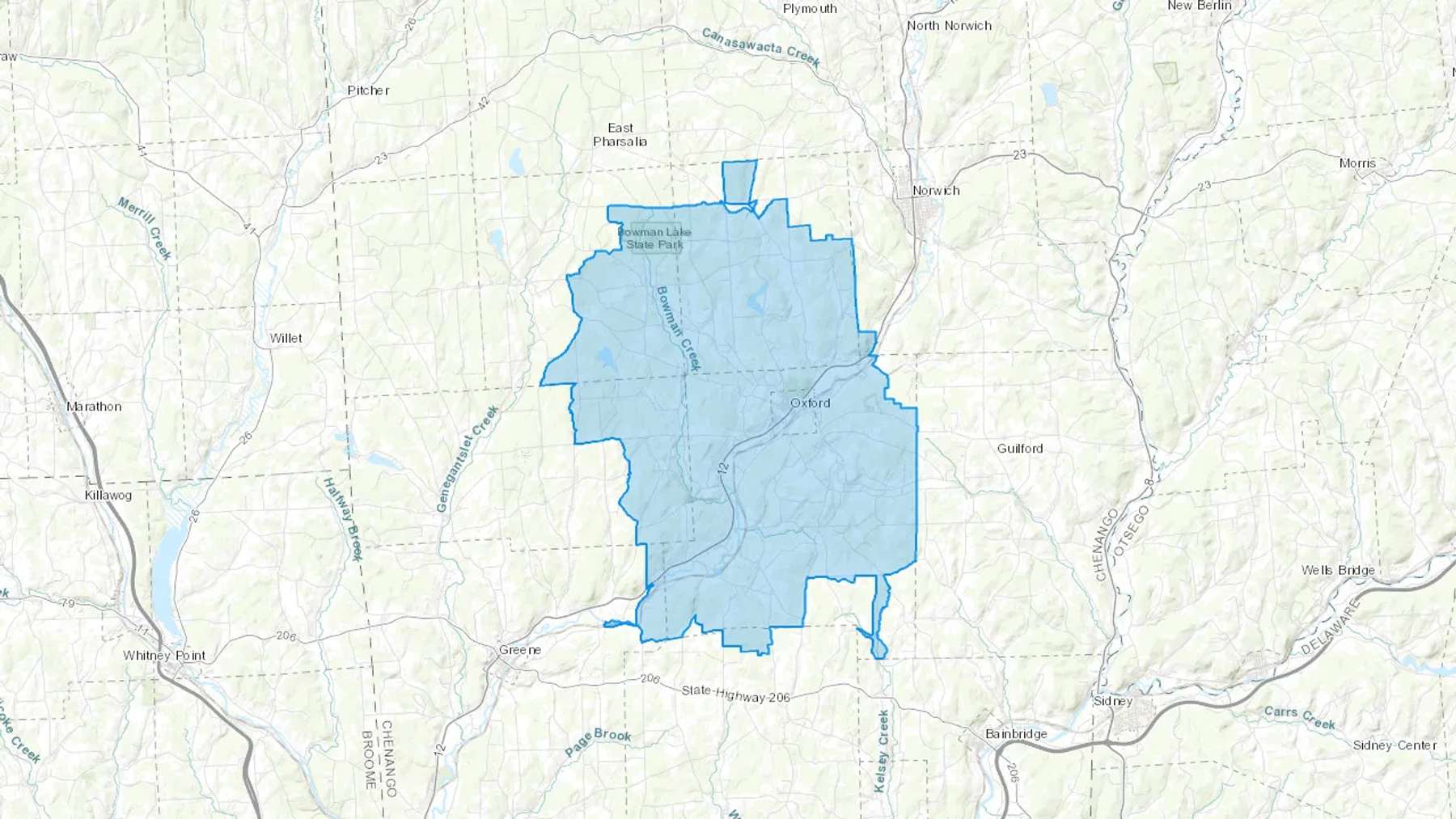 Oxford, NY Cash heating Oil delivery map Map of the COD Fuel Oil delivery service area for Oxford, NY