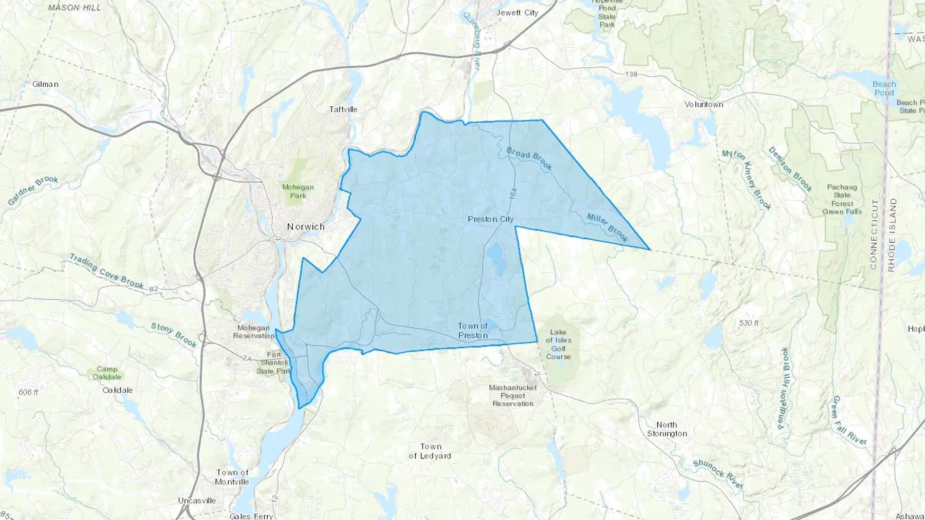 Preston, CT Cash heating Oil delivery map Map of the COD Fuel Oil delivery service area for Preston, CT