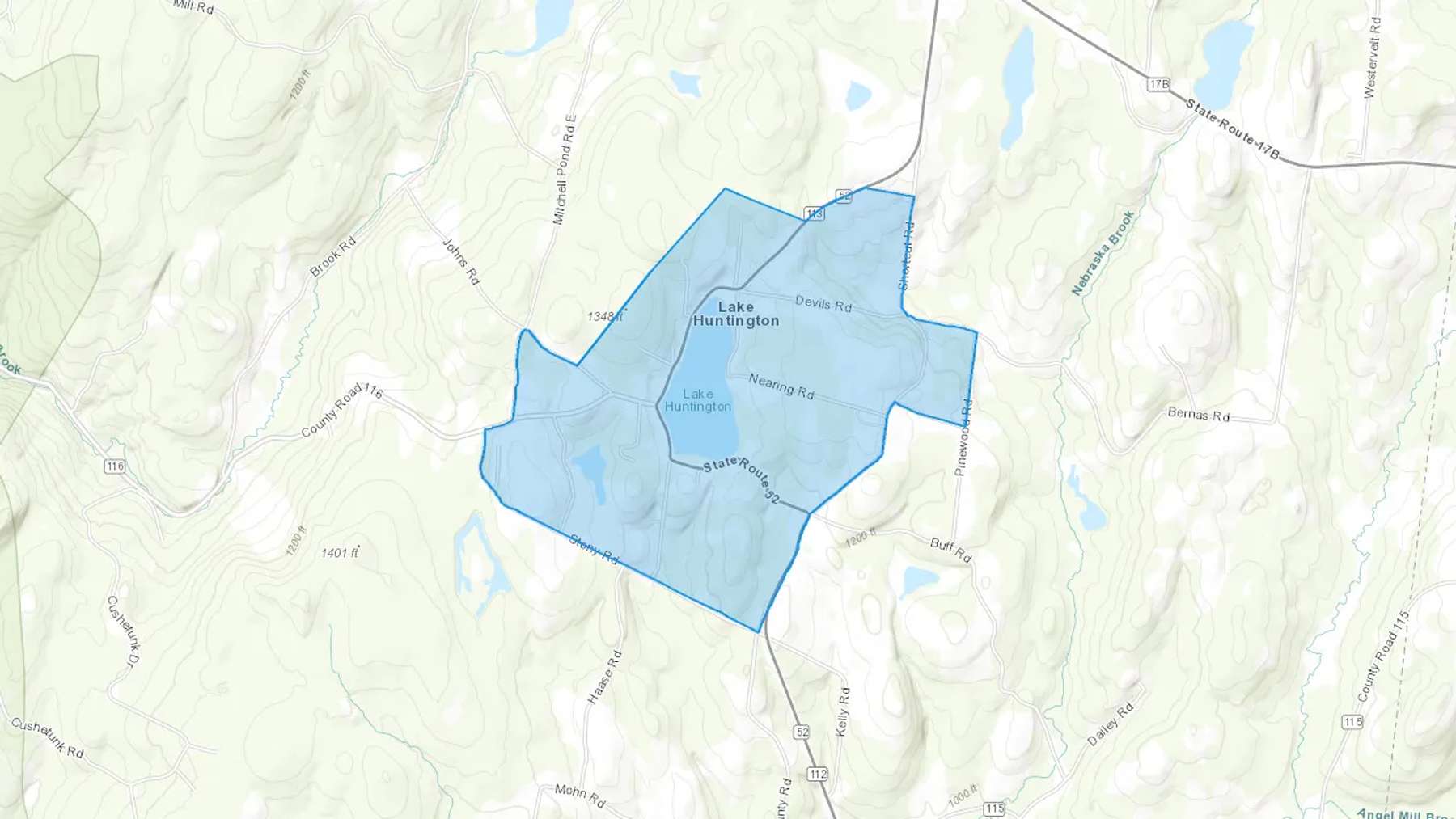 Lake Huntington, NY Cash heating Oil delivery map Map of the COD Fuel Oil delivery service area for Lake Huntington, NY