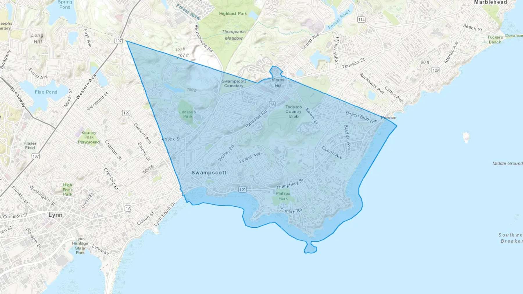 Swampscott, MA Cash heating Oil delivery map Map of the COD Fuel Oil delivery service area for Swampscott, MA