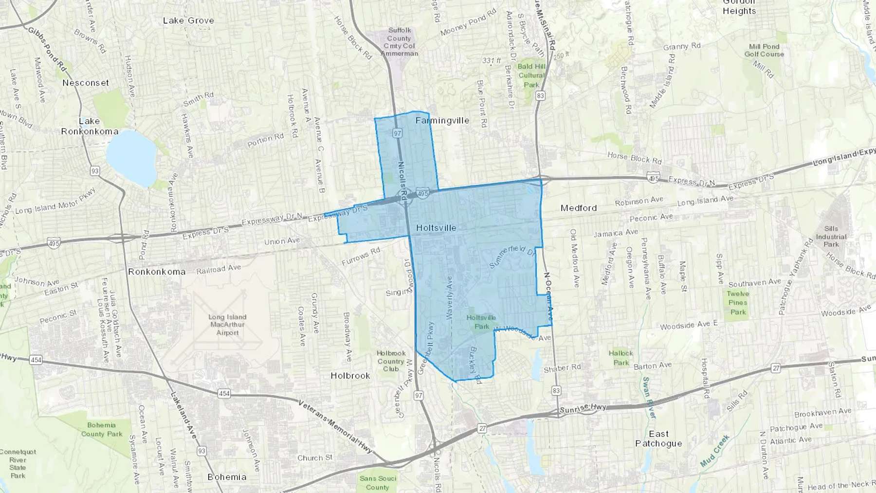 Holtsville, NY Cash heating Oil delivery map Map of the COD Fuel Oil delivery service area for Holtsville, NY